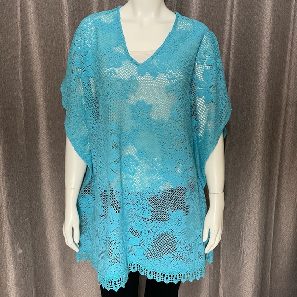 Chico’s Women’s Lightweight Light Blue Lace Poncho - Picture 1 of 12